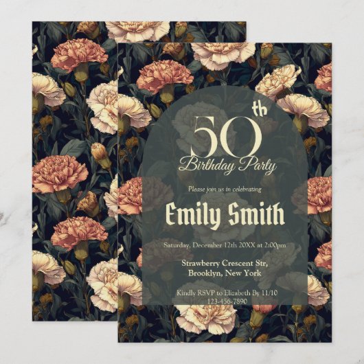 Chic Carnation Themed Party Einladung (Vorne/Hinten)