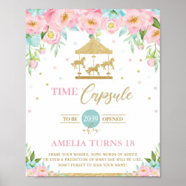 Chic Carousel Pink Minze Floral Time Kapsel Zeiche Poster