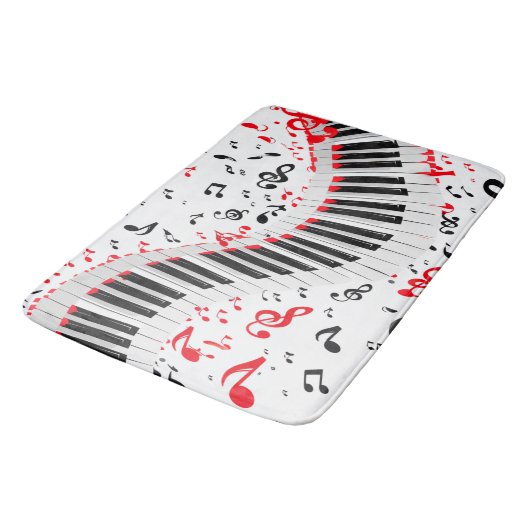 Chic Cascading Melodies Red White und Black Badematte (Schrägansicht)