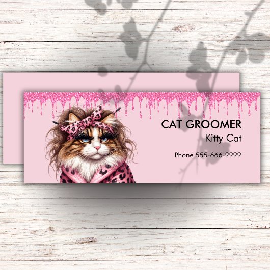 Chic Cat Groomer Sitter Rosa Glitzer Drift Mini Visitenkarte