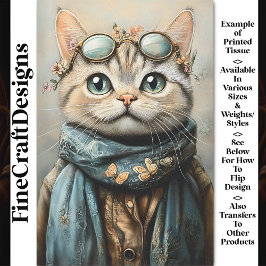 Chic Cat with specs, Scarf, Blume AZ7 Decoupage Seidenpapier