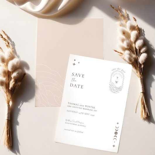 Chic Celestial Moon Stars Monogram Save the Date Einladung