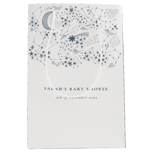 Chic Celestial Navy Starry Night Moon Babydusche Mittlere Geschenktüte (Vorderseite)