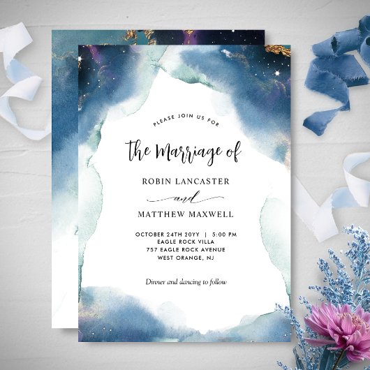 Chic Celestial Watercolor Starry Wedding Einladung