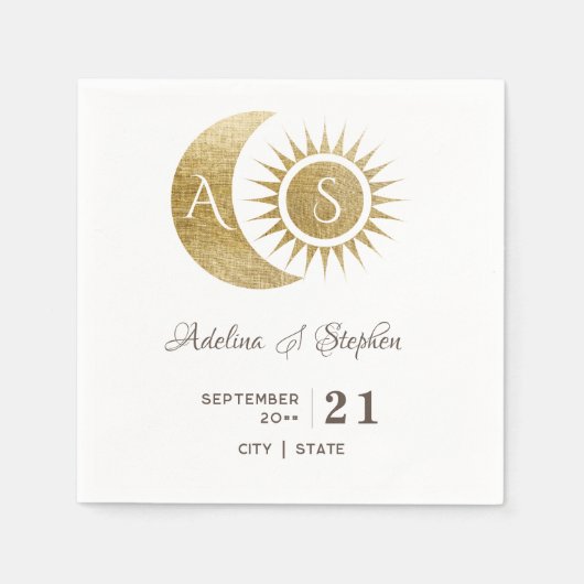 Chic Celestial White Sun Moon Monogram Wappen Serviette (Vorderseite)