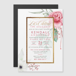 Chic Cerise Painted Blume Botanischer Abschluss Magneteinladung