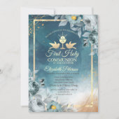 Chic Chalice Green Rose Erste Heilige Kommune Einladung (Vorderseite)
