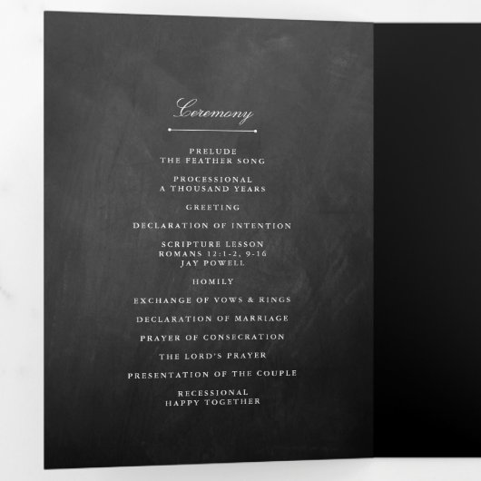 Chic Chalkboard Wedding Dreifach-gefaltete Programmkarte (Innen Erste Seite)