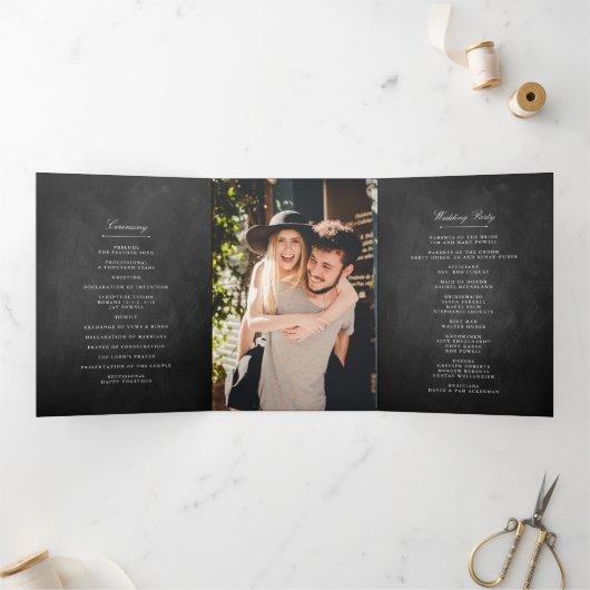 Chic Chalkboard Wedding Dreifach-gefaltete Programmkarte (Innenseite)