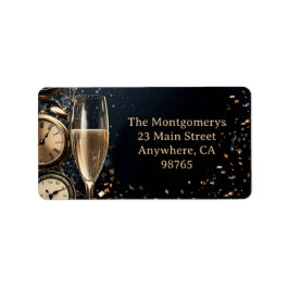Chic Champagne and Clocks New Year Return Address Adressaufkleber