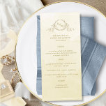Chic Champagne Cream Watercolor, Monogram Wedding Menükarte<br><div class="desc">Freuen Sie sich auf dieses wunderschöne Champagner- und Cremefarbenmenü mit eleganten handgezeichneten botanischen Monogrammen mit Paarinitialen über einen exquisiten Aquarellspülhintergrund in einer schönen Mischung aus Champagner, Elfenbein, Buttercreme und goldenen Farbtönen. Einfach Vorlage mit Ihren Details und Menü ausfüllen und die Drucke bestellen! Teil unserer Kollektion "Champagne Cream Watercolor Botanical Monogram...</div>