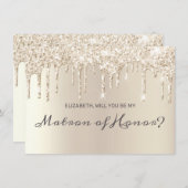 Chic Champagne Dripping Glitzer Matron of Honour Einladung (Vorne/Hinten)