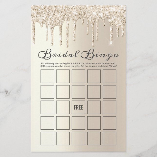 Chic Champagne Driving Glitzer Bridal Bingo Game (Vorderseite)