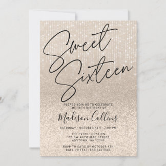 Chic Champagne Glitzer Sweet 16 Einladung