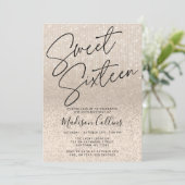 Chic Champagne Glitzer Sweet 16 Einladung (Stehend Vorderseite)