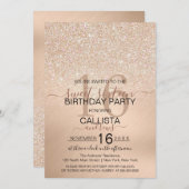 Chic Champagne Gold Glitzer Metallic Sweet 16 Einladung (Vorne/Hinten)