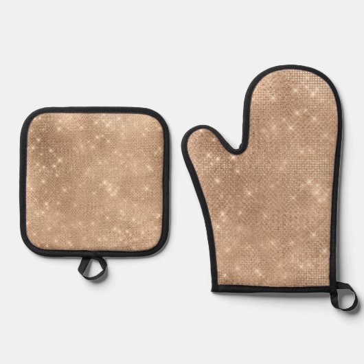 Chic Champagne Gold Sparkle Glitz Ofenhandschuh & Topflappen-Set (Vorderseite)