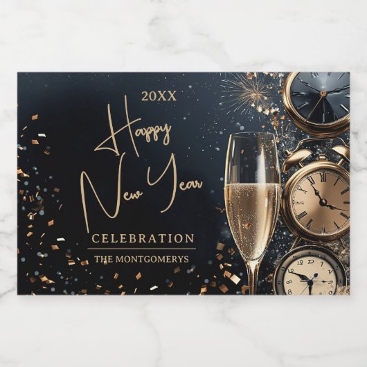 Chic Champagne Happy New Year Mini Schaumweinetikett (Einzelnes Label)