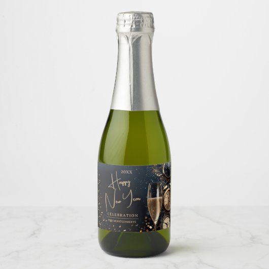 Chic Champagne Happy New Year Mini Schaumweinetikett (Vorderseite)