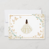 Chic Champagne Ivory Roses Gold Quinceanera Reply RSVP Karte (Rückseite)