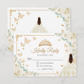 Chic Champagne Ivory Roses Gold Quinceanera Reply RSVP Karte (Vorne/Hinten)