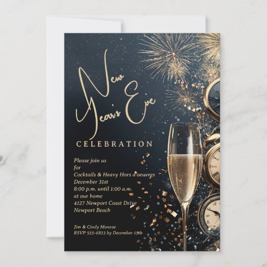 Chic Champagne Time New Year's Eve Einladung (Vorderseite)