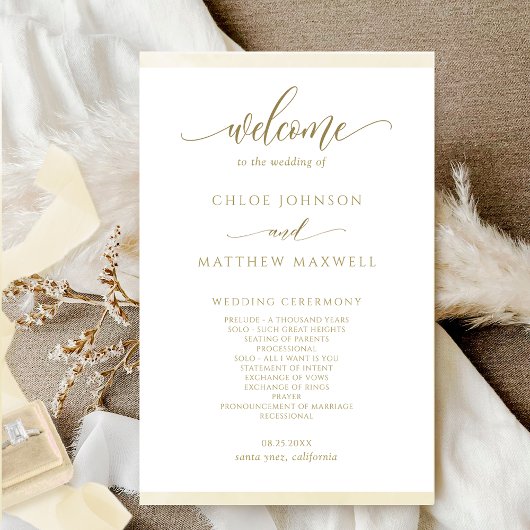 Chic Champagne Watercolor Frame Wedding Programm