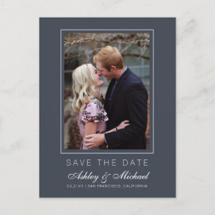 Chic Charcoal Blue Save the Date Verlobung Foto Ankündigungspostkarte