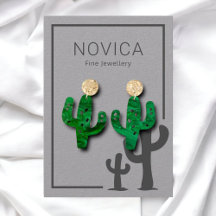 Chic Charcoal Cactus on Grey Earring Display Card