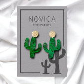 Chic Charcoal Cactus on Grey Earring Display Card Visitenkarte