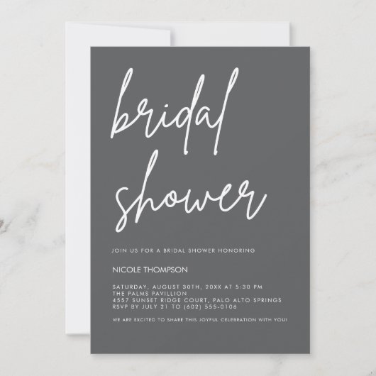 Chic Charcoal Modern Bridal Shower Invitation Einladung (Vorderseite)