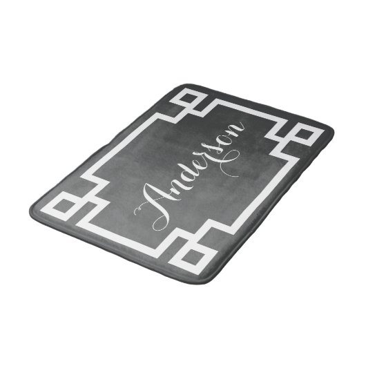 Chic Charcoal und White-griechisch Key Custom Mono Badematte (Schrägansicht)