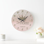 Chic Charming Tiara, Prinzessin, Glittery Bokeh Große Wanduhr (Zuhause)