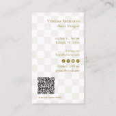 Chic Checker Tan Gold QR Code Boutique Vertical Visitenkarte (Rückseite)
