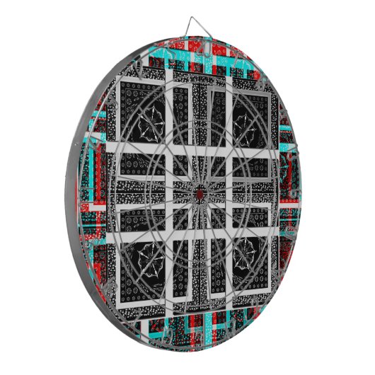 Chic Checkered Black, White & Red Graphics Design Dartscheibe (Vorderseite Links)