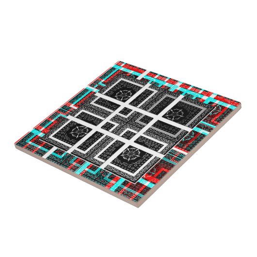 Chic Checkered Black, White & Red Graphics Design Fliese (Seite)