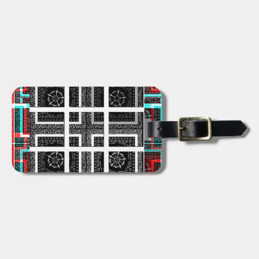 Chic Checkered Black, White & Red Graphics Design Gepäckanhänger (Vorderseite horizontal)