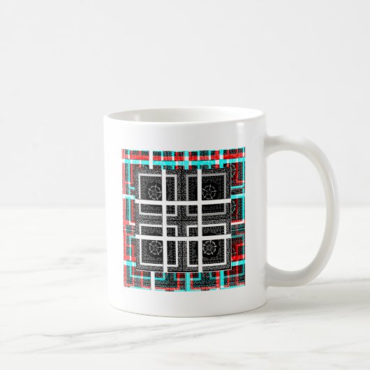 Chic Checkered Black, White & Red Graphics Design Kaffeetasse (Rechts)