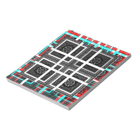 Chic Checkered Black, White & Red Graphics Design Notizblock (Rotiert)