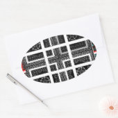 Chic Checkered Black, White & Red Graphics Design Ovaler Aufkleber (Umschlag)