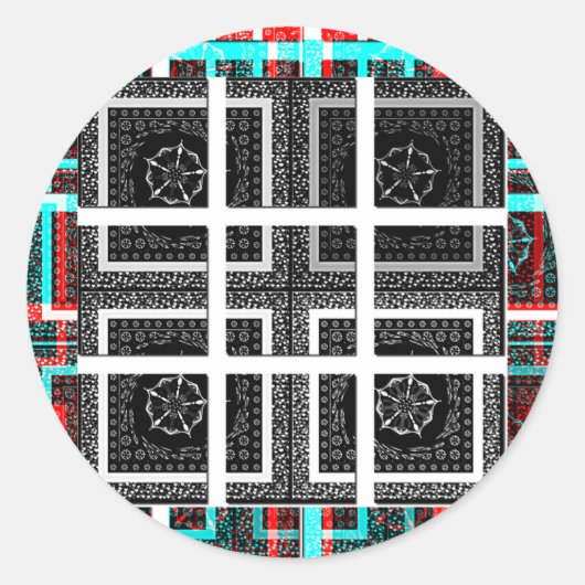 Chic Checkered Black, White & Red Graphics Design Runder Aufkleber (Vorderseite)
