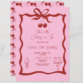 Chic Cherry auf Top Bow Pink und Red Birthday Einladung
