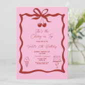 Chic Cherry auf Top Bow Pink und Red Birthday Einladung