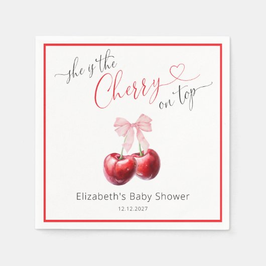 Chic Cherry auf Top Coquette Baby Dusche Serviette (Vorderseite)