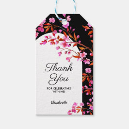 Chic Cherry Blossom Sakura Schwarz-weiß Geburtstag Geschenkanhänger