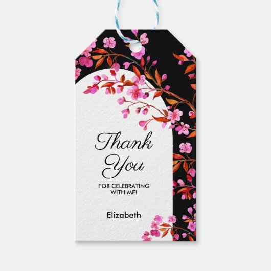 Chic Cherry Blossom Sakura Schwarz-weiß Geburtstag Geschenkanhänger (Vorderseite)