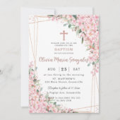 Chic Cherry Blossoms Rose Gold Christening Taufe Einladung (Vorderseite)