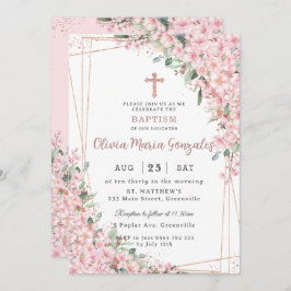 Chic Cherry Blossoms Rose Gold Christening Taufe Einladung