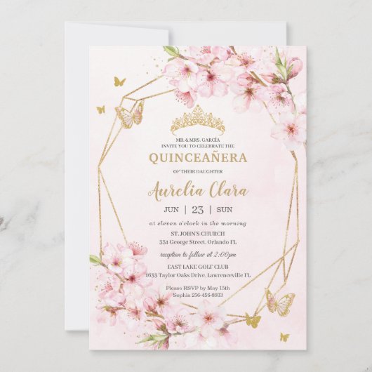 Chic Cherry Blüten Blumenblüten Quinceañera Sweet Einladung (Vorderseite)