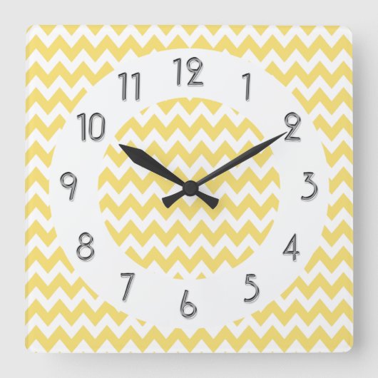 Chic Chevrons Pattern - Lemon White Quadratische Wanduhr (Vorderseite)